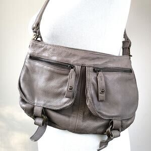 TANO Cargo Leather Shoulder Convertible Clutch Bag Beige Gray True Obsessive EUC